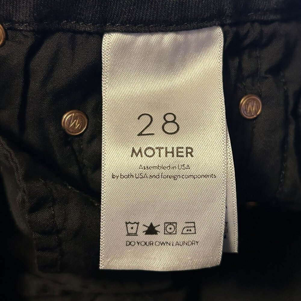 MOTHER Size 28 High Waisted Looker Ankle Fray Quilty Glitter Racer Jeans Black - Picture 5 of 13